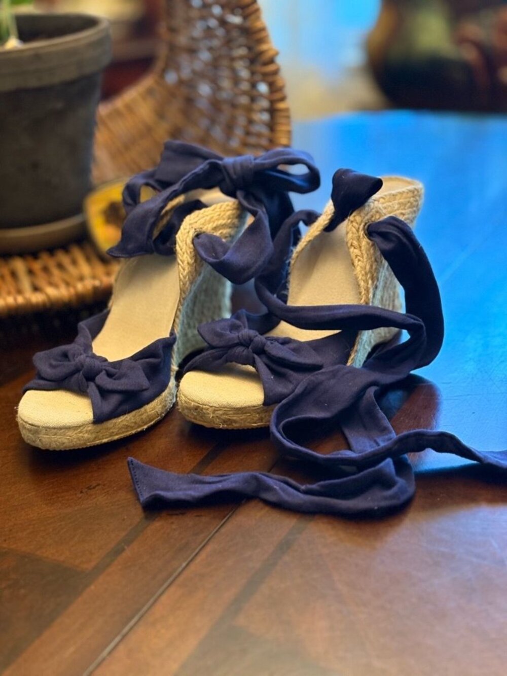 Old Navy Blue Lace Up Espadrille Wedge Sandals - Size 8.5
